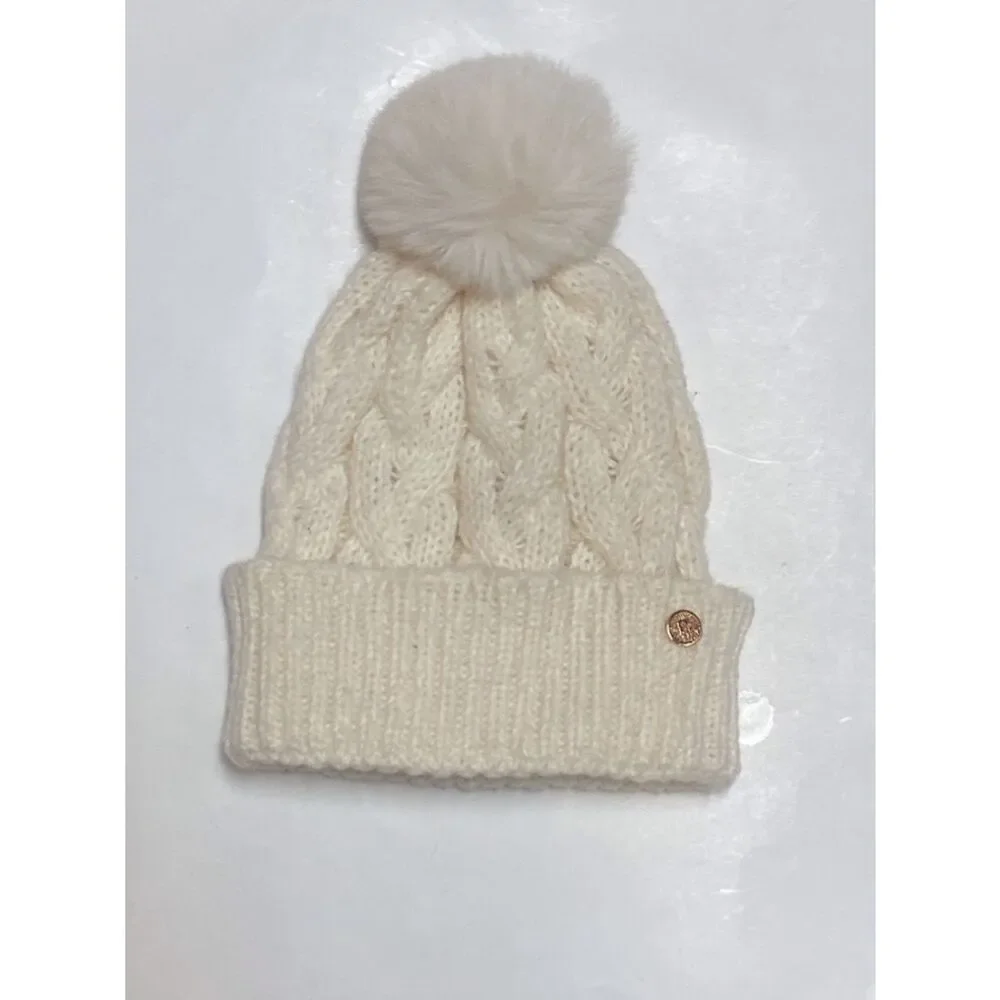 Anne Klein Cozy Cream Cable Knit Pom Beanie for Kids